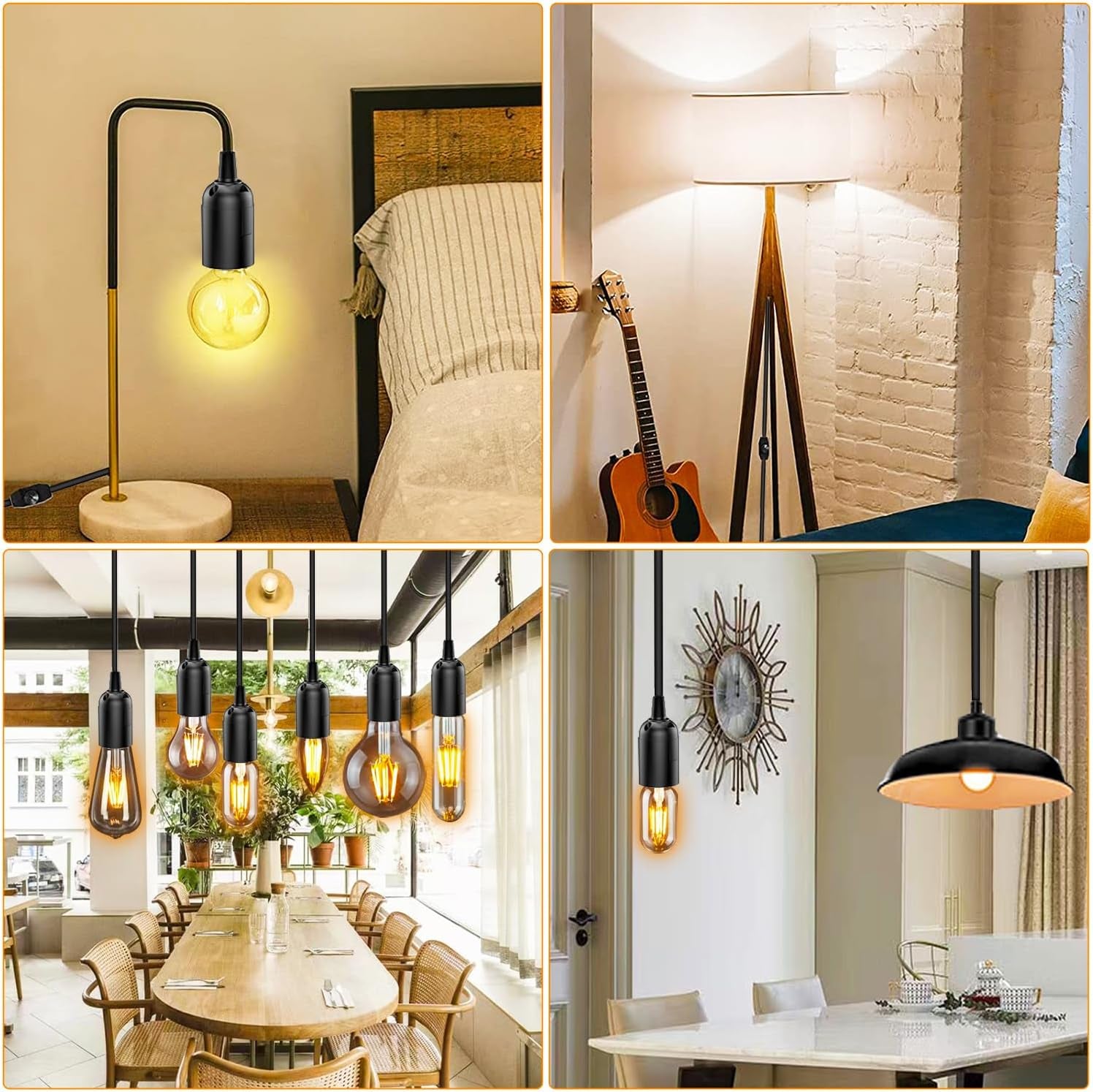 1.8M Hanging Lamp Cord AU Plug in Pendant Light Cord, E27 E26 Base Socket Dimmer Switch DIY Pendant Lamp Kit for Cafe, Bar, Restaurant, Office, Farmhouse Home, Kitchen, Bedroom(Bulb Not Included) (Black 2 Pack)